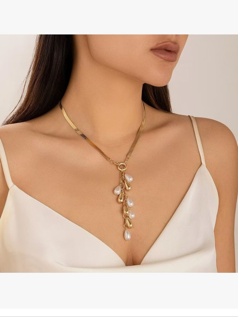 Pearl Tassel Necklace Vintage Snake Chain Pendant